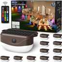 Solar Fence Lights with Remote Control 50ft,15 Multi Colors Solar Powered Outdoor Step Lighting,IP67 Waterproof Led RGBYW Colors Lamp for Outside Fence/Deck/Backyard/Stair Railing/Wall/Patio/Pool, Size: 12 Pack