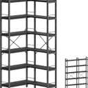 Huuger 6 Tier Bookshelf, L Shaped Corner Bookshelf with Open Shelves, 49.4 Inch Straight Wide Bookcase with Metal Frame and Wooden Board, Adjustable Feet, Black