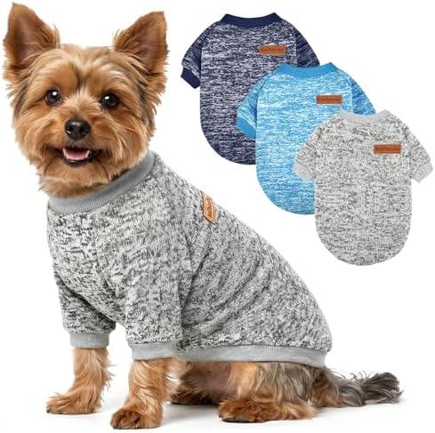 3 Pack Dog Sweaters for Small Dogs Girl Boy Winter Fleece Clothes Warm Soft Dog Sweatshirt Outfit for Dogs Cats Pet Apparel XL (Back: 17.7", Chest: 22.8", 18-22 lbs)