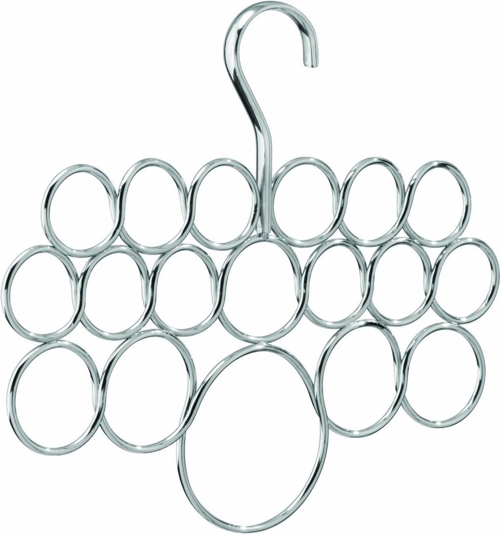 iDesign Axis Metal Loop Scarf Hanger, No Snag Closet Organization Storage Holder for Scarves, Men's Ties, Women's Shawls, Pashminas, Belts, Accessories, Clothes, 18 Loops ,0.3" x 9.9" x 11.2", Chrome