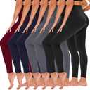 TNNZEET 7 Pack Leggings for Women - High Waisted Yoga Pants with Pockets Black Leggings Women Full Length & Capri (Large-X-Large, Black*2/ Grey*2/ Navy Blue*2/ Wine Red)