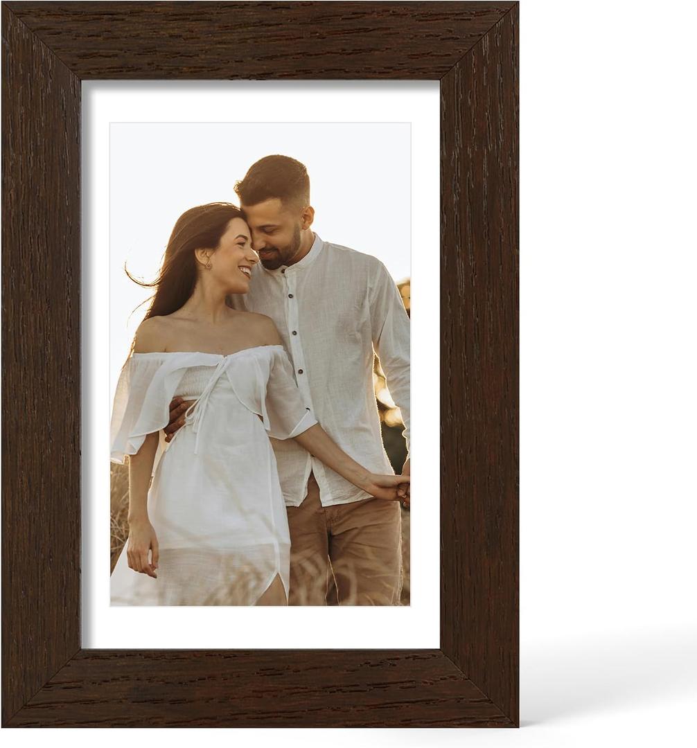 2 x YESKAY 4x6 Picture Frame - 4 x 6 Photo Frame Made of Solid Oak Wood and Real Glass,Display Picture 3.5x5 with Mat or 4x6 Without Mat,4 by 6 Frames for Wall & Tabletop(Color Walnut)