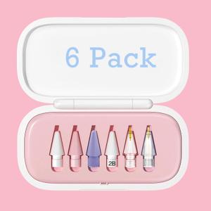6 Pack Replacement Pencil Tips with Case for Apple iPad 2nd / 1st Generation - Sensitive and Precise Control iPencil Nibs Compatible with iPad for Pencil USB C/ 2nd/ 1st Gen Apple Pen