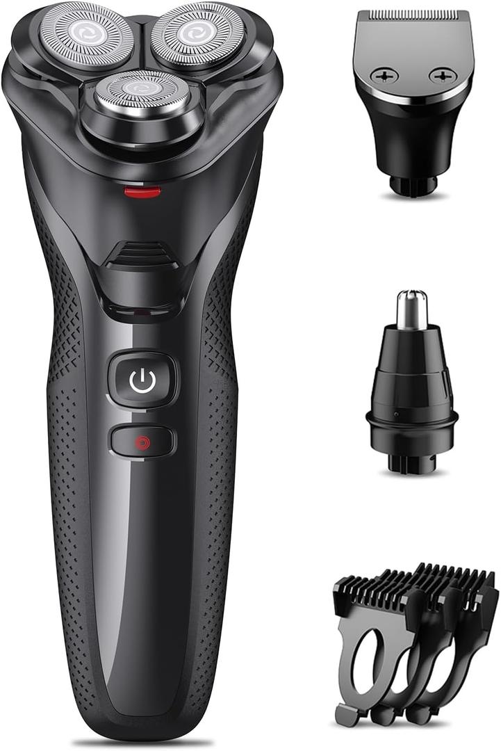 Electric Razor for Men, rategist Rechargeable Electric Shaver, Waterproof Wet Dry Cordless Razor, Adjustable Speeds, with Nose Hair Trimmer, Sideburns Trimmer