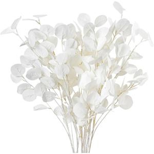 OJRTHDE 7PCS Long Artificial Eucalyptus Stems 35.4" Tall Fake Branches with White Silk Apple Leaves Summer Plants Bouquet Wedding Party Flowers Arrangement Accessories Home Table Festival Decorations