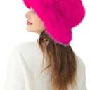 LA CARRIE Women's Fuzzy Wide Brim Faux Fur Bucket Hat Winter Warmer Fisherman Cap (Pink)