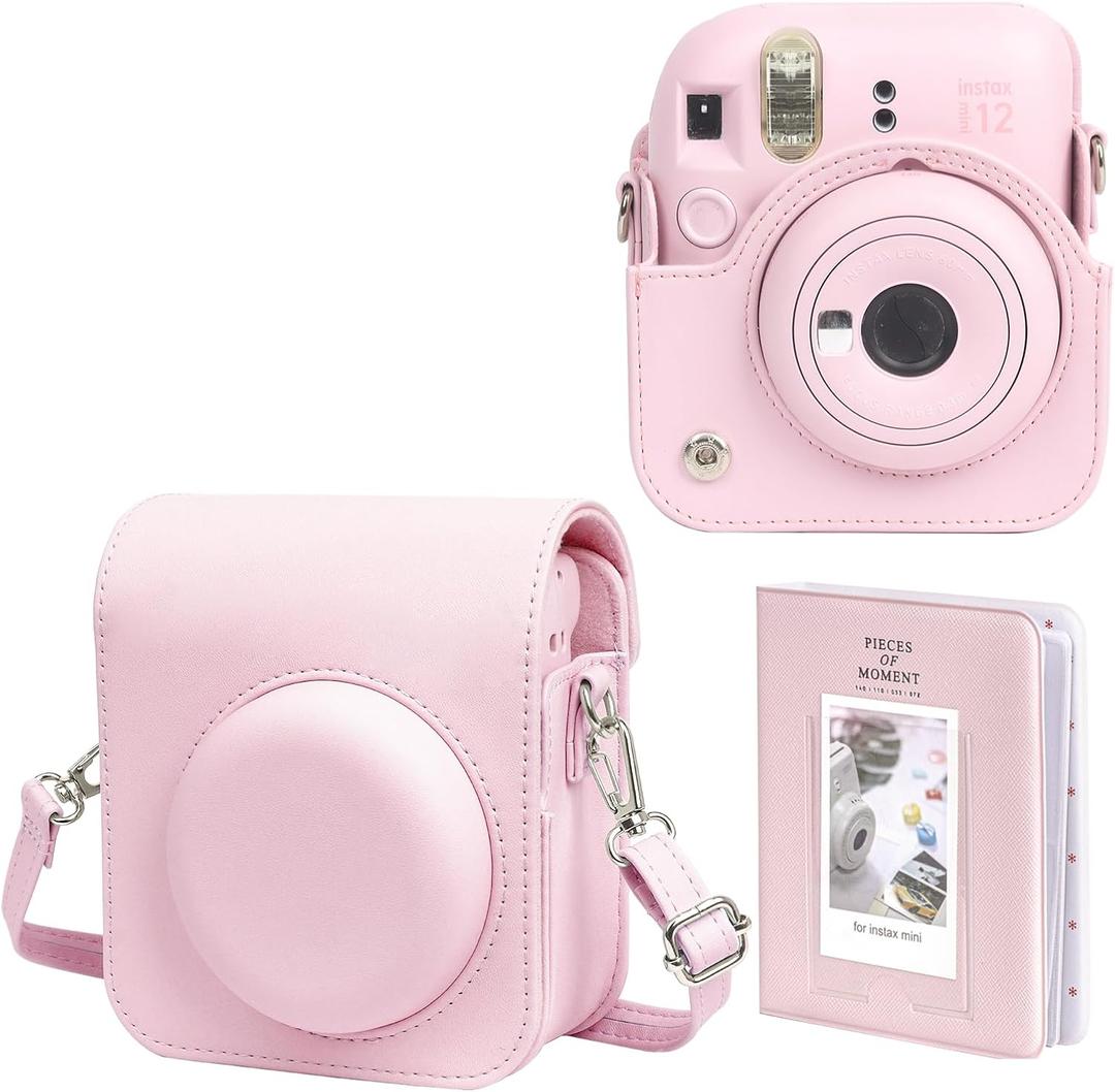 WOGOZAN Protective Case for Fujifilm Instax Mini 12 Instant Camera -With Light-sensitive Holes, Lower Right Lens Fit, Specially Designed for Mini 12 Camera (Blossom Pink)