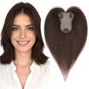 MY-LADY Human Hair Toppers for Women Real Human Hair with Side Bangs Hand-Tied Thin 8 * 11CM Lace Base Light Weight Clip in Remy Hairpieces 10 Inch Dark Brown