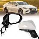 Right Passenger side Mirror Fits 2018-2024 Toyota Camry with Power Glass, Heated, Turn Signal, Blind Spot Detection and Manual Folding Match to White Replace 8791006840 (7Pins)
