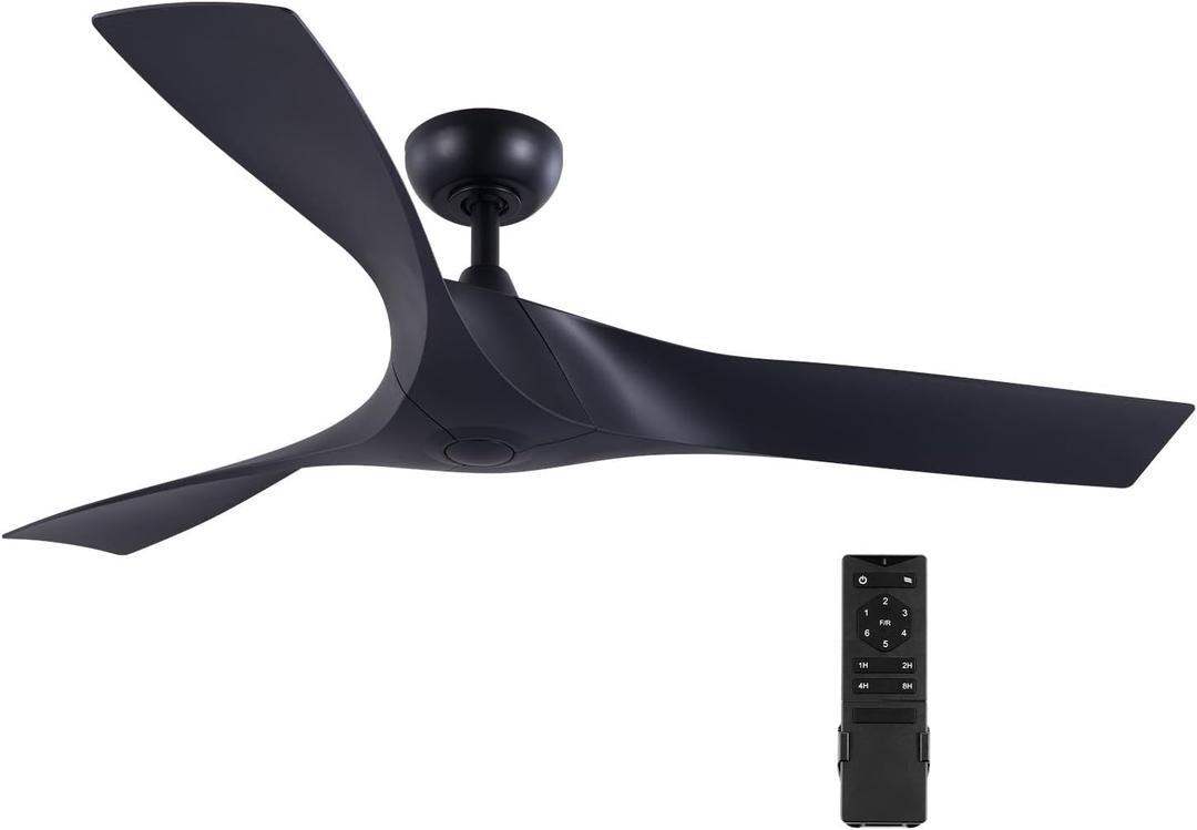 VONLUCE Ceiling Fan No Light, 52" Mid Century Ceiling Fans and Remote Control, 6 Speeds Noiseless DC Motor, 3 ABS Blades, Industrial Indoor Ceiling Fan for Kitchen Bedroom Living Room Farmhouse, Black