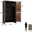 Bathroom Storage Cabinet, Floor Cabinet with 4 Fluted Doors and 2 Adjustable Shelves Wooden Tall Freestanding Organizers and Storage,Black