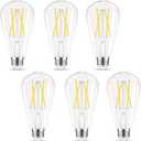 Edison Bulbs, E26 LED Bulb 60 watt Equivalent, Non-Dimmable, 4000K Daylight White, ST58 Vintage Light Bulbs, 90+ CRI, 6W 600LM, E26 Medium Base, Clear Glass, 6 Pack