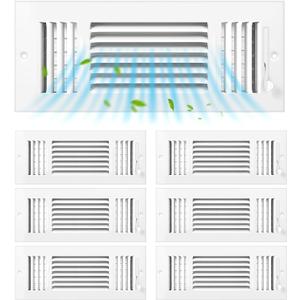 6 Pcs White 12 x 4 Inch Interior Size Air Ceiling Vent Covers 3 Way Sidewall Wall Ceiling Register Air Conditioner Vent Covers Solid Steel HVAC Accessories for Home, Bathroom, Office, Toilet
