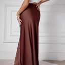 FEOYA Women’s Satin Silky Maxi Skirt High Waist A Line Elegant Flowy Mermaid Hem Drawstring Wedding Party Club Spring Skirt Chocolate Brown (L)