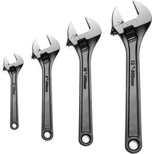 4 Pcs Adjustable CR-V Wrench Set, 6, 8, 10, 12 Inch Wrenches, Chrome Vanadium Steel, Wide Jaw Black Oxide Finish Craftsman Adjustable Wrench