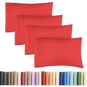 Standard Pillow Cases Set of 4 - Ultra Soft Hotel Quality Pillowcase Covers - Comfy Cozy Bedding for Women, Men, Kids & Teens - Machine Washable Pillow Protectors - 4 Piece Set - Standard Size Red