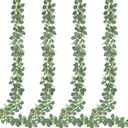 Sggvecsy 4 Pack Artificial Eucalyptus Garland Eucalyptus Leaves Vines Greenery Garland Faux Silver Dollar Eucalyptus Leaves for Table Party Wedding Indoor Outdoor Home Mantle Wall Decor