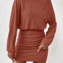 AUXDIO Women's Ribbed Knit Mock Neck Bodycon Mini Sweater Dress (Red, M)