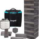 Juegoal 54 Pieces Giant Tumble Tower Blocks Game Giant Wood Stacking Game with 1 Dice Set, Gameboard, Canvas Bag for Adult, Kids, Family, Grey (Large)