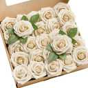 Ling's moment Artificial Flowers 25Pcs Tawny Beige Roses Decor w/Stems,3" Real Touch DIY Foam Floral for Wedding Bouquet/Centerpieces, Outdoors Party Backdrop, Room/Table, and Garden/Pot Decorations