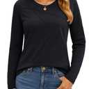 YUCOLEN Womens Long Sleeve Shirts：Pleated Crew Neck Fall Trendy Tops Lightweight Tshirt for Women Casual (Black XXL)