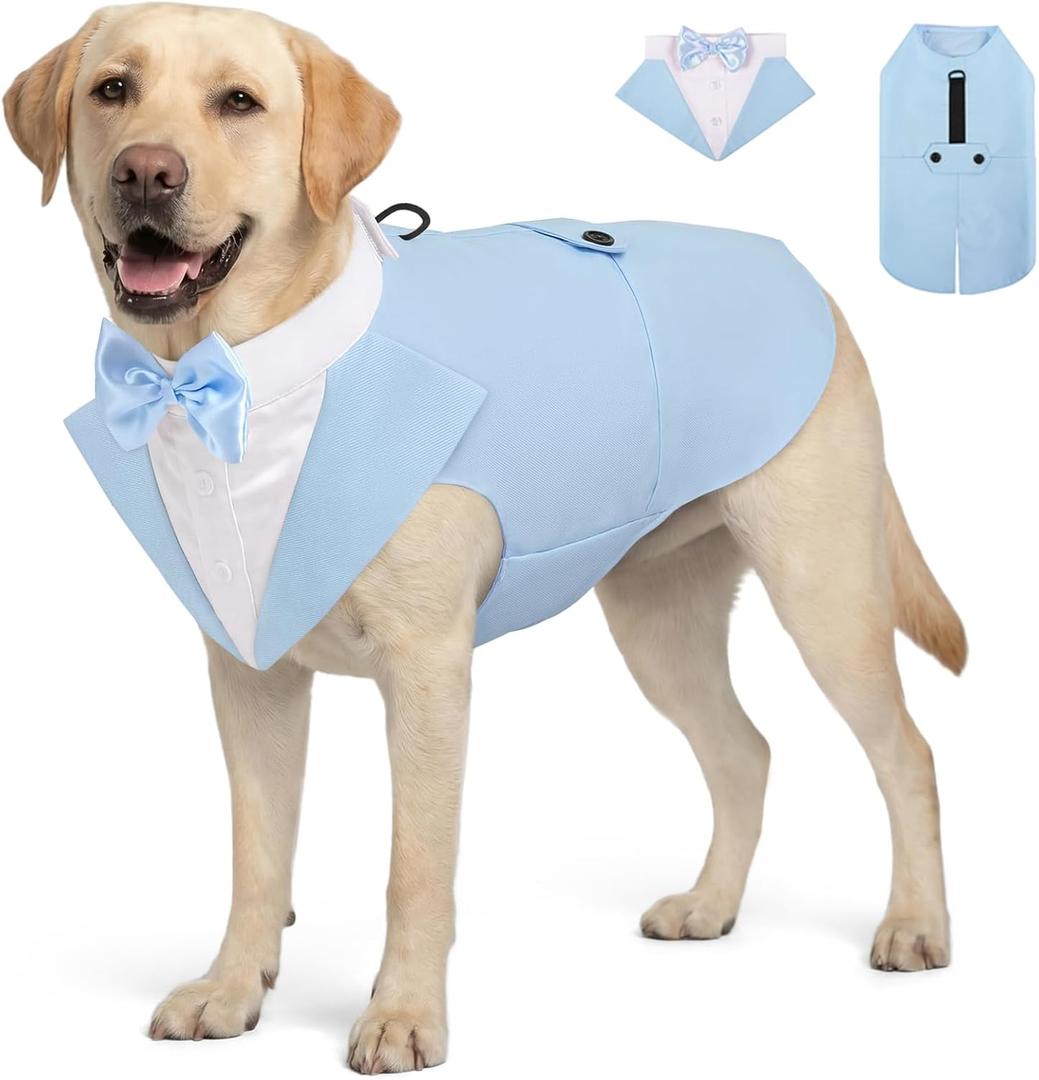 AOFITEE Dog Tuxedo Formal Dog Suit and Bandana Set, Gentle Dogs Wedding Party Suit Bow Tie Shirt, Tuxedo for Medium Dogs Costume Outfit with Detachable Bowtie Collar for Christmas Halloween Dress Up, L