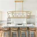 6-Light Kitchen Island Lighting, Gold Linear Chandelier Dining Room Over Table, Rectangle Pendant Light Fixtures Golden Finish for Living Room