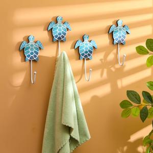 Weysat 4 Pcs Nautical Sea Turtle Wall Hooks Turtle Wall Mounted Key Holder Nautical Bathroom Decor Summer Rustic Decorative Hook for Living Room Bathroom