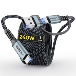 SUNGUY 240W USB-C Charge Cable 2m/6.6ft, USB Type C to Type C Fast Charging Braided Cord for iPhone 16 15 Pro Max Plus, Galaxy S24/S23/S22 Heavy Duty USB C Charger Cable SUNGUY 240W USB-C Charge Cable 2m/6.6ft, USB Type C to Type C Fast Charging Braided Cord for iPhone 16 15 Pro Max Plus, Galaxy S24/S23/S22 Heavy Duty USB C Charger Cable