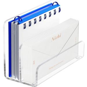 2 Compartments Clear Acrylic Mail Holder – Vertical Letter Sorter & Multifunction Desk Organizer for Bills, Documents, Notebooks – Modern Office/Home Envelope File Rack