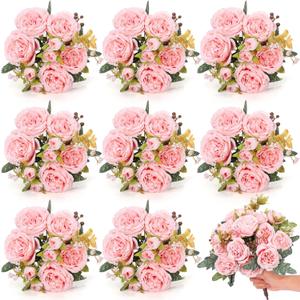 8 Bundles Artificial Peonies Flowers Boho Faux Flowers Arrangements Artificial Centerpiece Spring Bouquet Floral Wedding Decoration for Vase(Pink)