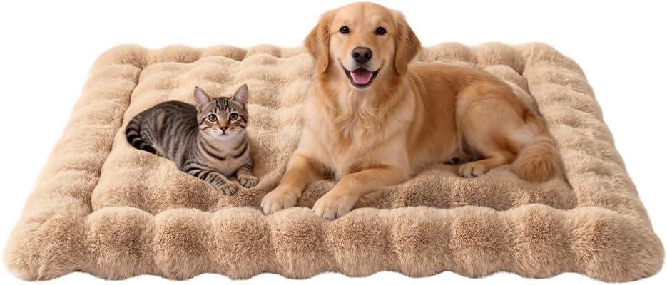 SOMAHE Large Dog Bed Mat, Extra Large Plush Faux Fur Washable Pet Bed for Large Dogs, Non-Slip Fluffy Dog Mat Machine Washable XL Dog Sleeping Pad for Large Breeds, 35 x 27 Inch Coffee