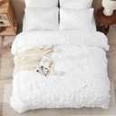 White Comforter Set Queen Size Bed in A Bag 7 Piece Pinch Pleat Bedding Set,Pintuck Ruched Flowers Bed Set with Comforter, Sheets, Pillowcases & Shams
