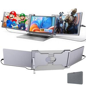 Lalovin 12" Triple Laptop Screen Extender, 1080P IPS FHD Portable Laptop Monitor Extended, Plug & Play Screen Extender with USB-C/HDMI for Mac/Windows/Chrome/Android (Grey)