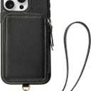 ZVE for iPhone 15 Pro Max Wallet Case with Card Holder Wrist Strap, RFID Blocking Zipper Leather Cover for Women for iPhone 15 Pro Max, 6.7"(2023) - Black