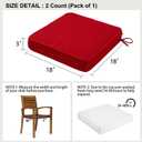 18x18x3 Inch Outdoor Square Corner Chair Cushions with Ties Set of 2, Water&Fade Resistant Thick Seat Cushion Pads for Garden Patio Dining Porch Furniture - Red