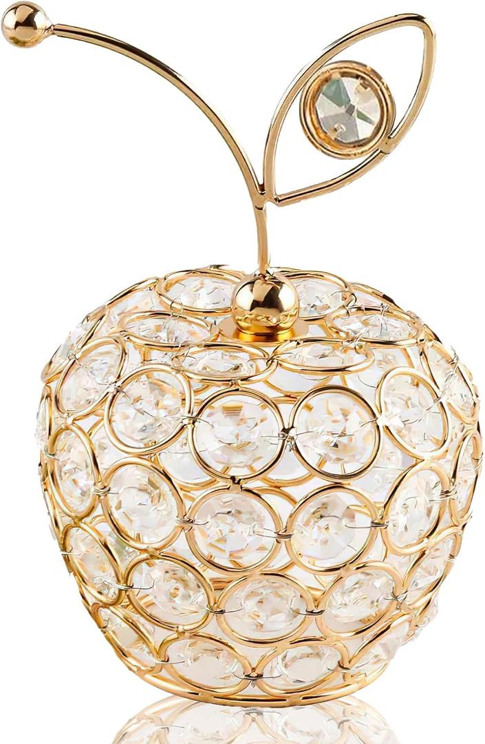Crystal Metal Apple Table Decoration, Single Faux Apple Ornament for Home, Party, Wedding, and Holiday Display