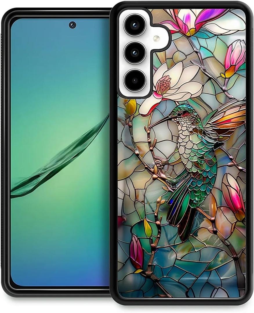 Compatible with Samsung Galaxy A35 5G Mobile Case Creative Acrylic Back Panel Silicone Protection Grip Specially Designed for Samsung Galaxy A35 5G 3D Stained Flower Looking Hummingbird