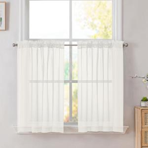 Simplebrand Ivory Sheer Kitchen Curtains (2 Panels, 42 x 36 Inch, Rod Pocket) - 100% Polyester Light Filtering Drapes for Bathroom, Living Room, Bedroom Decoration