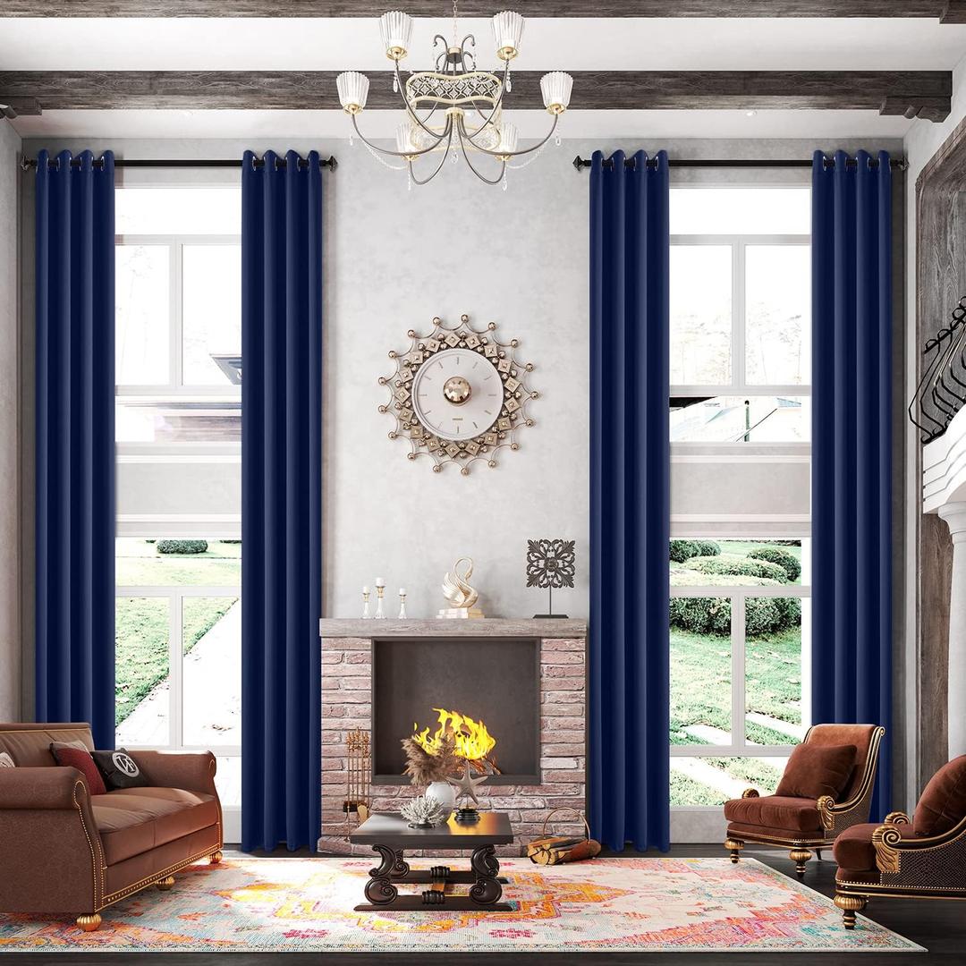 High Living Room Blackout Extra Long Curtain with Grommet,1 Panel,Room Darkening Thermal Insulated Solid Color Drapery 14ft for 2 Story House, Great Room(Dark Navy,52 x 168 Inch)