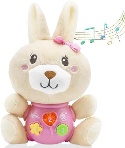 HAPTIME Baby Bunny Toys for 0-12 Months - Baby Easter Basket Stuffers & Gift - Infant Musical Plush Stuffed Animal - Newborn Tummy Time Toy for 0 1 3 6 9 12 18 Months Girls, Set of 2