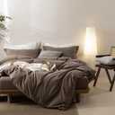 BDEAR 3 Pieces Light Chocolate Brown Duvet Cover Set King Size 104'' W x 90'' L, 100% Washed Cotton Duvet Cover with Zipper Closure Plus 2 Pillowcases, Oeko TEX Standard Certificated