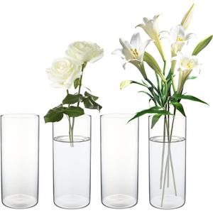 Glass Cylinder Vase, Tall 5.9inch Clear Flowers Vases for Table Decorations, Wedding, Party, Hurricane Floating Candle Holder,Receptions, Home Decor (4)