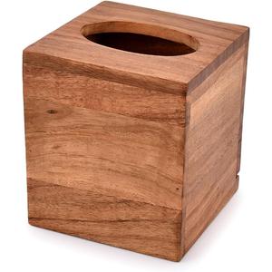 NIRMAN Acacia Wood Square Tissue Box with Slide-Out Bottom for Bathroom, Bedroom, Dinner Table, Office (5.5" x 5.5" x 6")