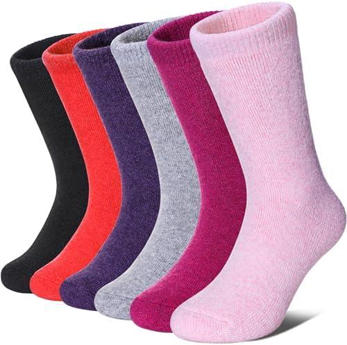 MQELONG Wool Socks for Kids Boys Girls Winter Warm Wool Hiking Thick Boot Cozy Crew Socks 6 Pairs (6 Pair Solid Color, 8-12 Years)