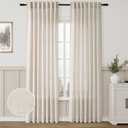 Back Tab Linen Beige Curtain Panels 84 Inches Long Light Filtering Semi Sheer Pleated Drapes for Living Room Faux Linen Blend Country Rustic Farmhouse Privacy Canvas Cloth Window Curtain Set of 2