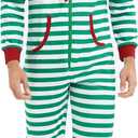 Veseacky Family Christmas Pajamas Matching Sets Adult Onesie Zipper Hooded Footed One-Piece Pjs Jumpsuits (X-Large, Men-green White Striped)