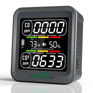 Air Quality Detector,SQECH 4-in-1 Indoor Air Quality Detector Measures CO2, CO, Temperature and Humidity,CO2 Detector with Alarm,for Home,RV,Camping,Travel&Outdoor