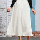 MAKABO Women's Maxi Pleated Skirt with Pockets, High Waisted A Line Long Skirts Button Down Business Casual Outfits (White, M)