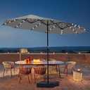 15ft Double Sided Patio Umbrella with Solar Lights, Outdoor Large Umbrellas with Crank Handle and 36 LED Lights, Rectangular Market Umbrella with Base Included for Deck Pool Shade (With Base)